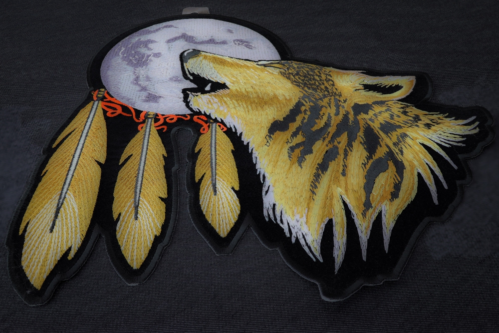 Howling Wolf Moon and Feathers Patch