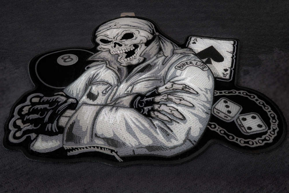 Biker Life 8 Ball Ace of Spades Skull Patch